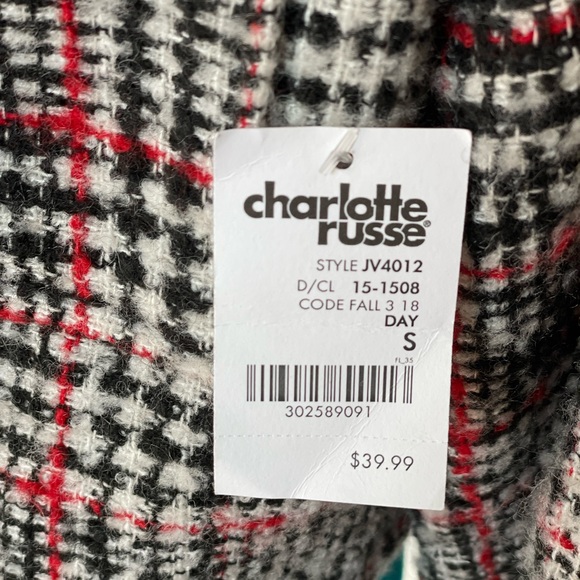Brand new Charlotte russe Red black and white plaid bomber jacket, size S - Picture 2 of 7